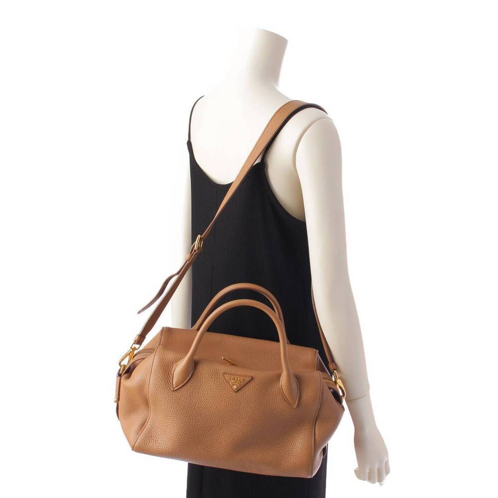 Prada Handbag Beige Triangle Leather Plate Shoulder Bag - Picture 10 of 10